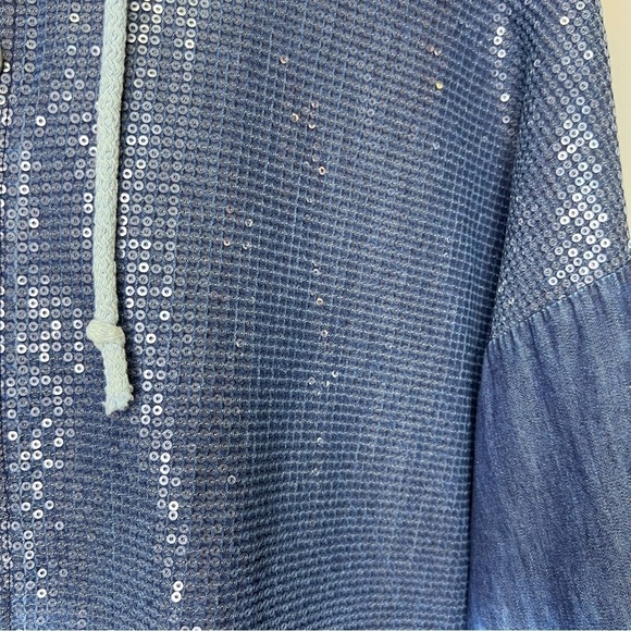 Angela Mara Blue Ombré Sequin Lightweight Hooded Jacket Size Small - Picture 3 of 11
